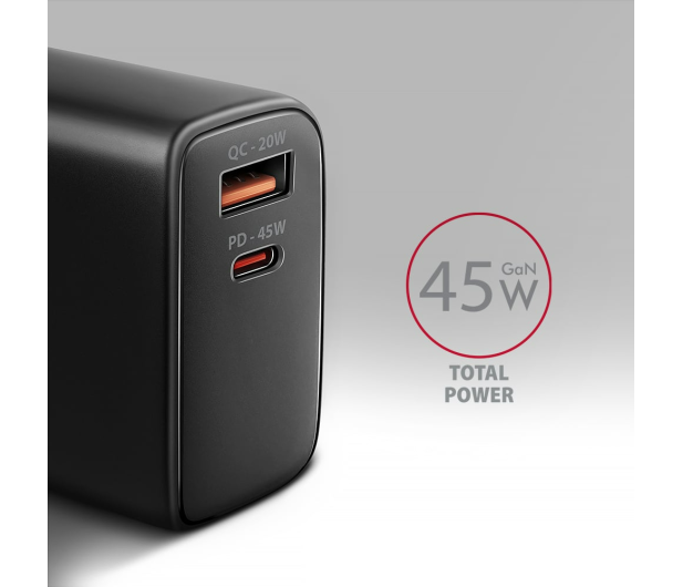 AXAGON ACU-PQ45 Ładowarka sieciowa 2-port QC3.0,4.0/AFC/FCP/PPS/Apple + PD type-C, 45W, Czarna - 1485043 - zdjęcie 7